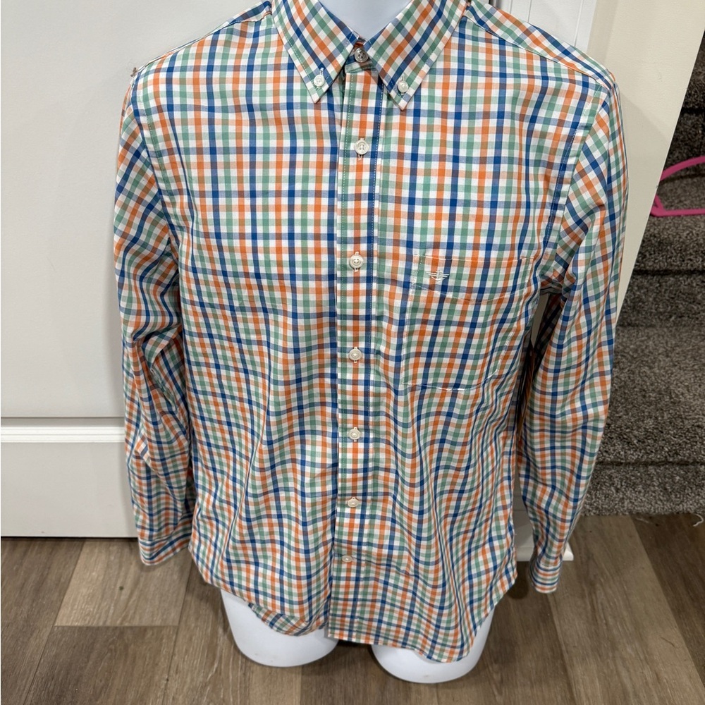 Dockers Men's Orange and Blue Plaid Shirt